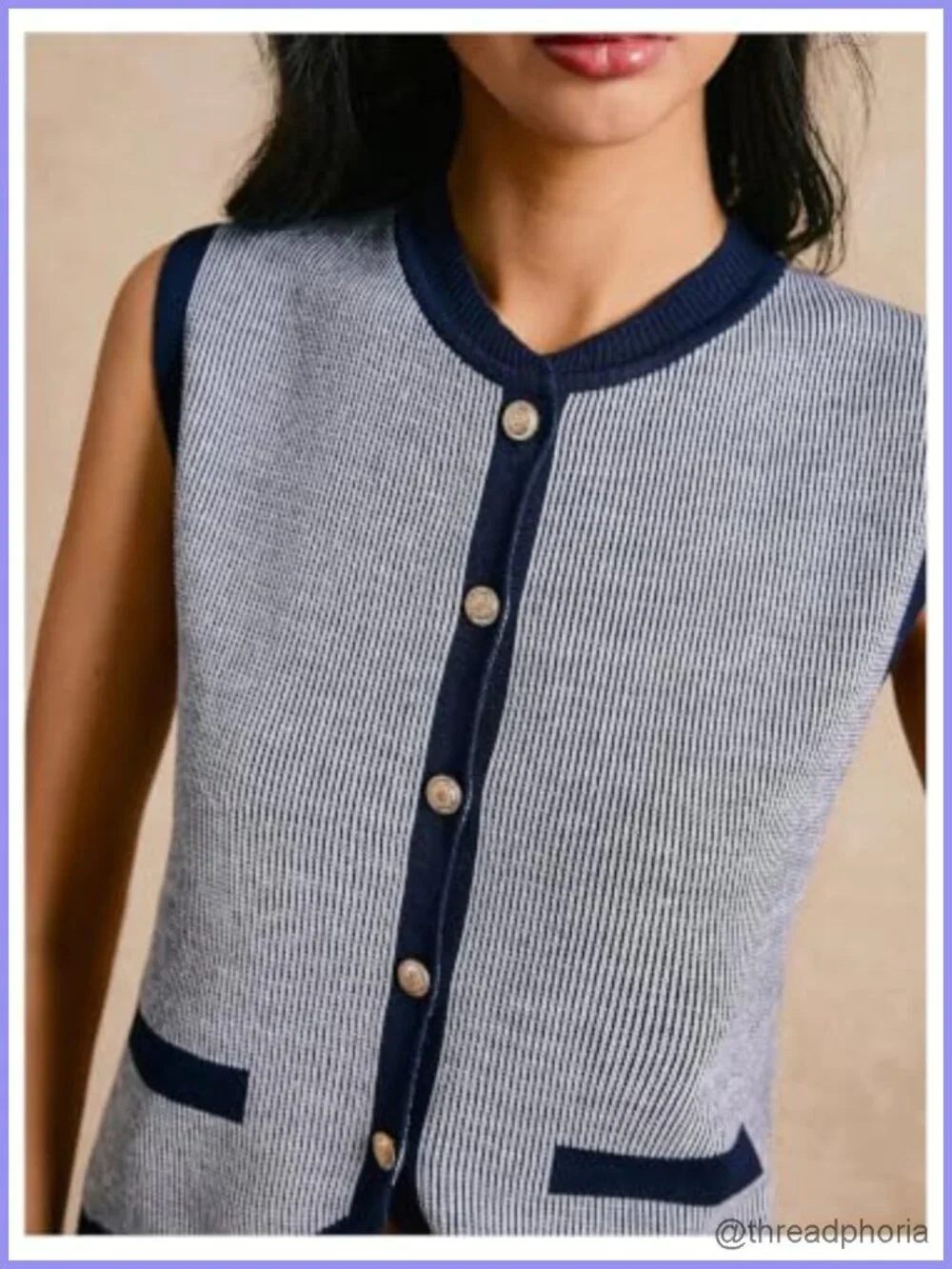 Contrast Trim Striped Dressy Sweater Vest Sleeveless Knit Button Up